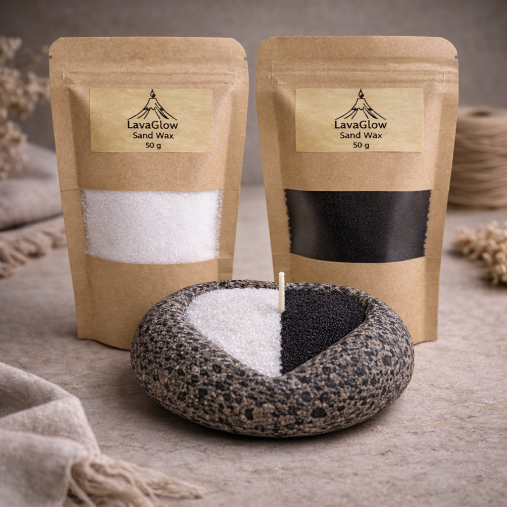 Handmade Icelandic Lava Stone Heart Candle - Refillable Sand Wax Candle