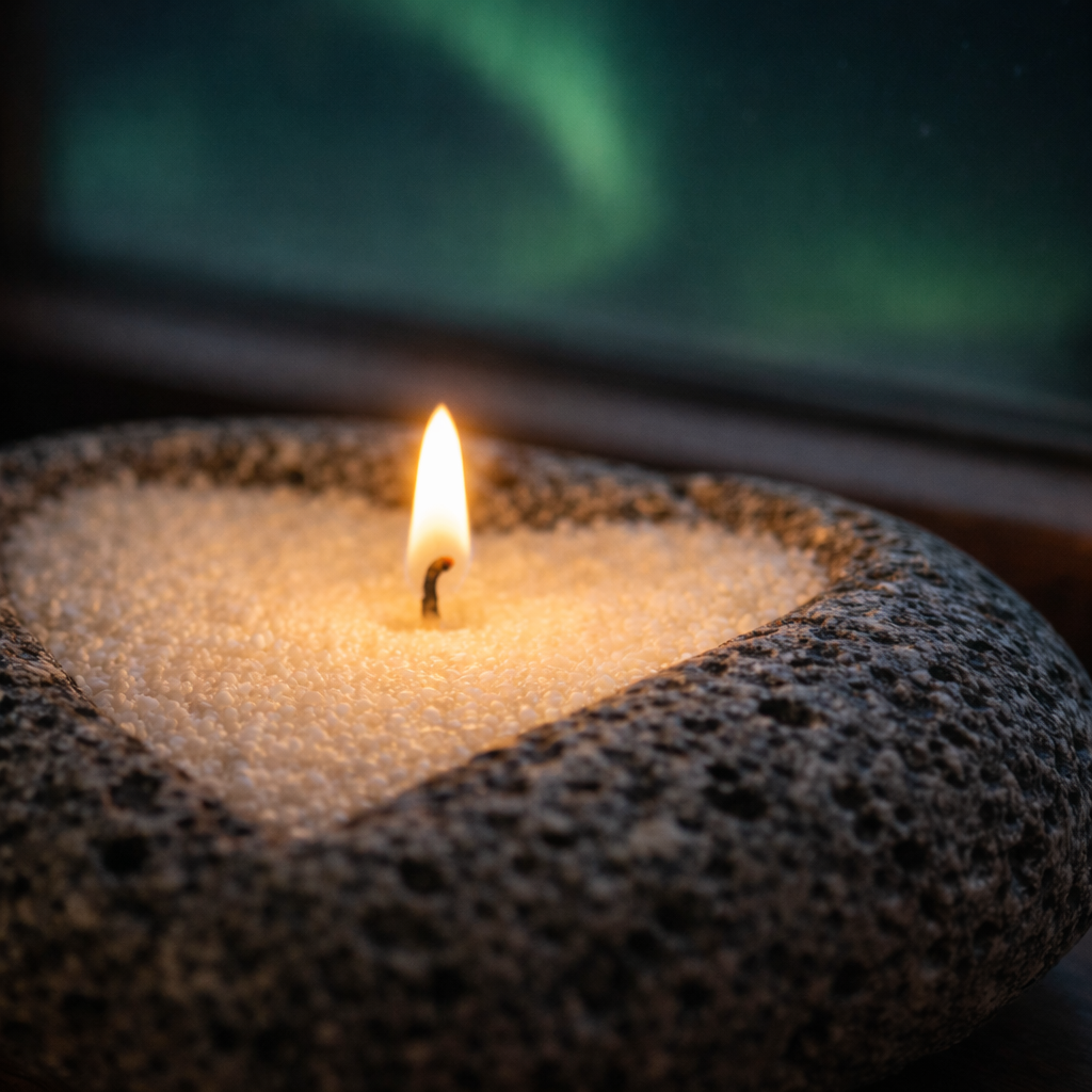 Handmade Icelandic Lava Stone Heart Candle - Refillable Sand Wax Candle