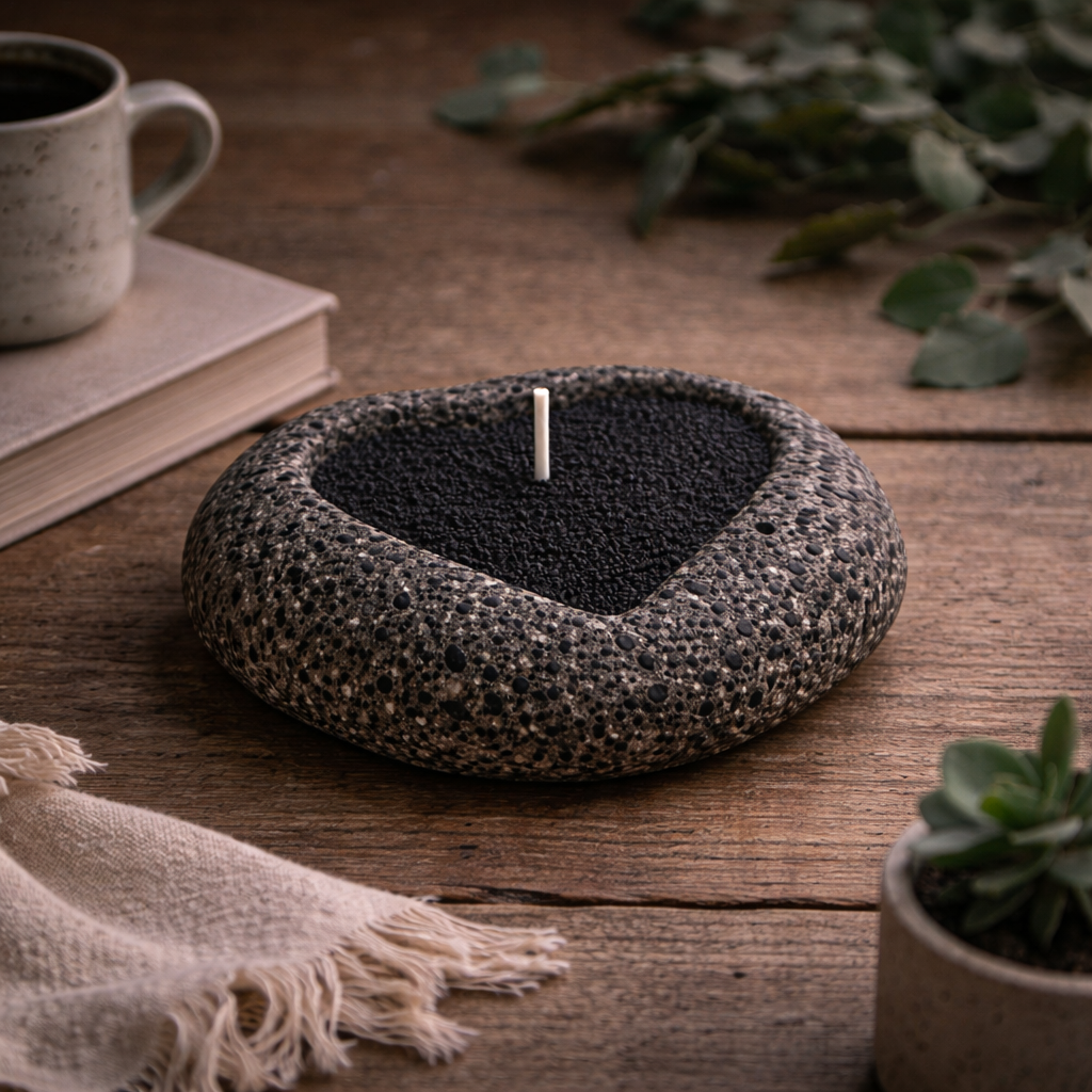 Handmade Icelandic Lava Stone Heart Candle - Refillable Sand Wax Candle