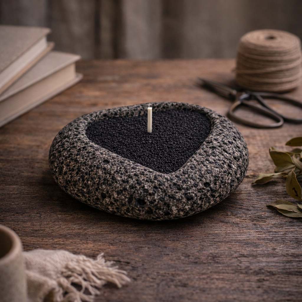 Handmade Icelandic Lava Stone Heart Candle - Refillable Sand Wax Candle
