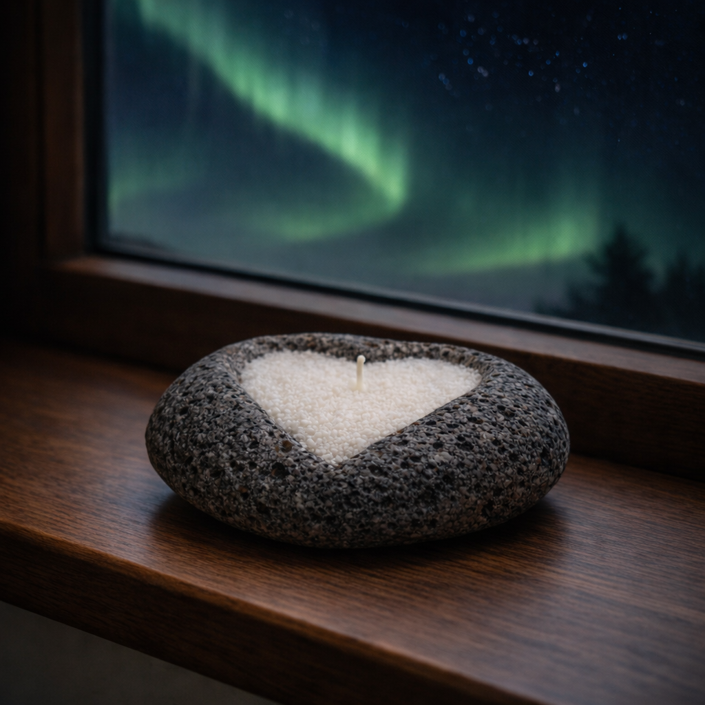 Handmade Icelandic Lava Stone Heart Candle - Refillable Sand Wax Candle