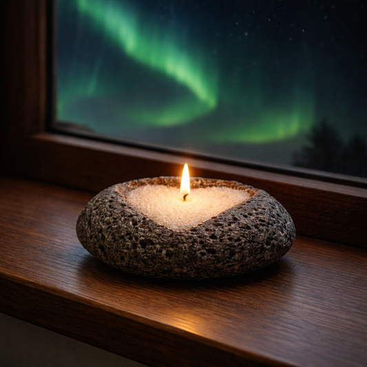 Handmade Icelandic Lava Stone Heart Candle - Refillable Sand Wax Candle