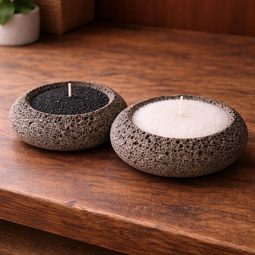 Handmade Icelandic Lava Stone Candle - Refillable Sand Wax Candle