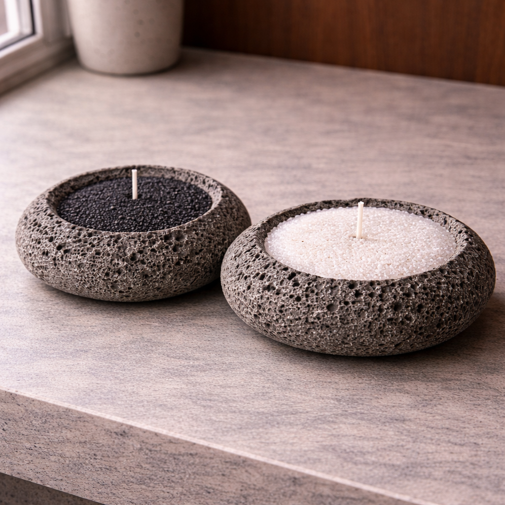 Handmade Icelandic Lava Stone Candle - Refillable Sand Wax Candle
