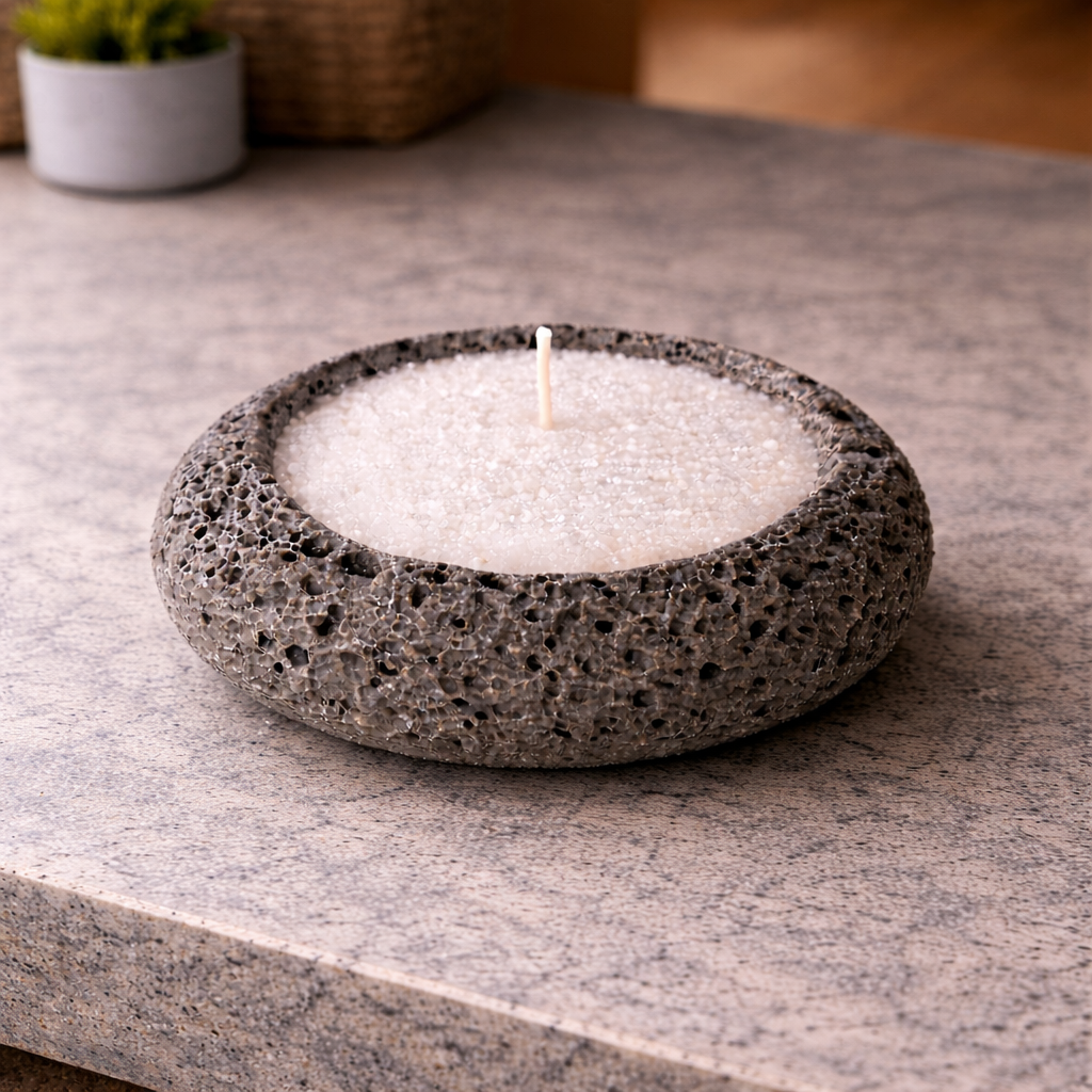 Handmade Icelandic Lava Stone Candle - Refillable Sand Wax Candle