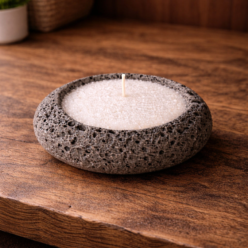 Handmade Icelandic Lava Stone Candle - Refillable Sand Wax Candle