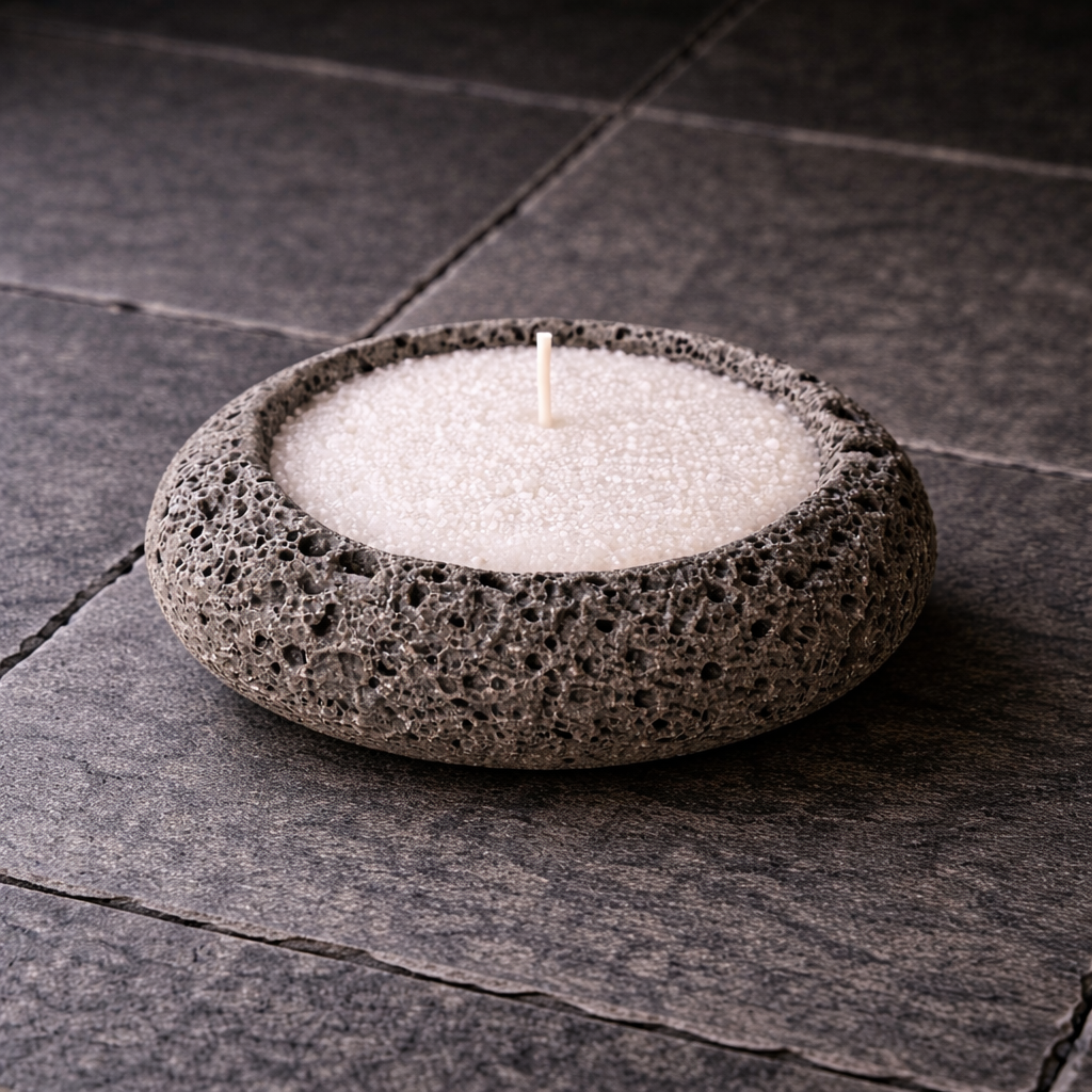 Handmade Icelandic Lava Stone Candle - Refillable Sand Wax Candle