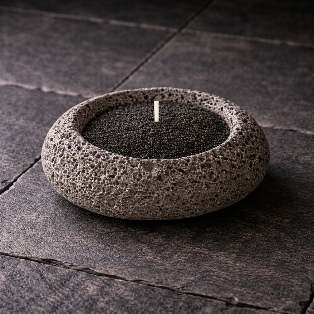 Handmade Icelandic Lava Stone Candle - Refillable Sand Wax Candle