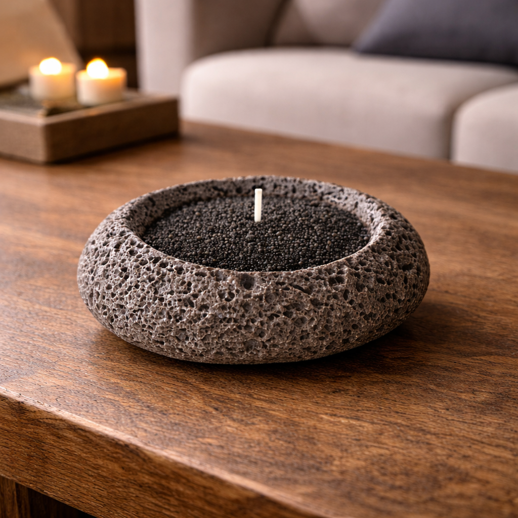 Handmade Icelandic Lava Stone Candle - Refillable Sand Wax Candle