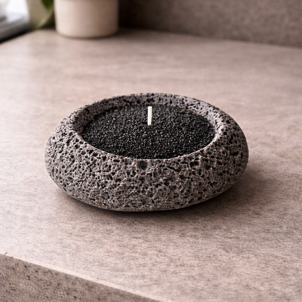 Handmade Icelandic Lava Stone Candle - Refillable Sand Wax Candle