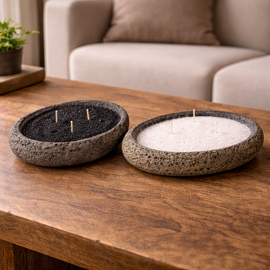 Large Handmade Icelandic Lava Stone Candle - Refillable Sand Wax Candle