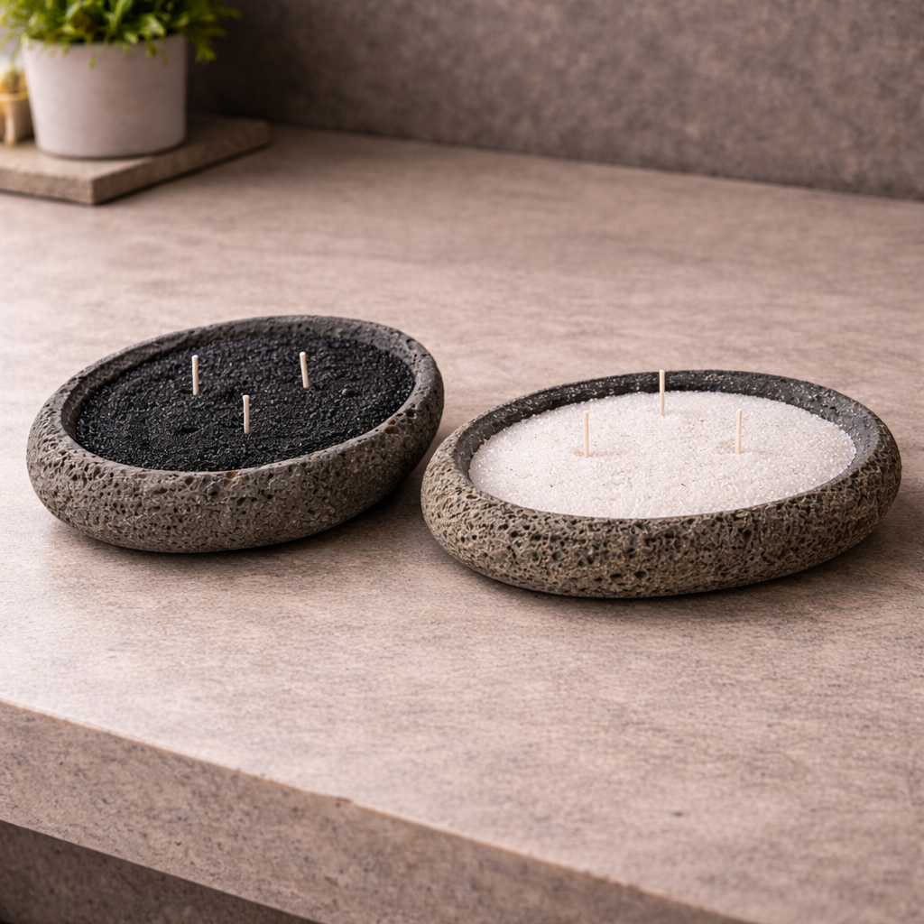 Large Handmade Icelandic Lava Stone Candle - Refillable Sand Wax Candle