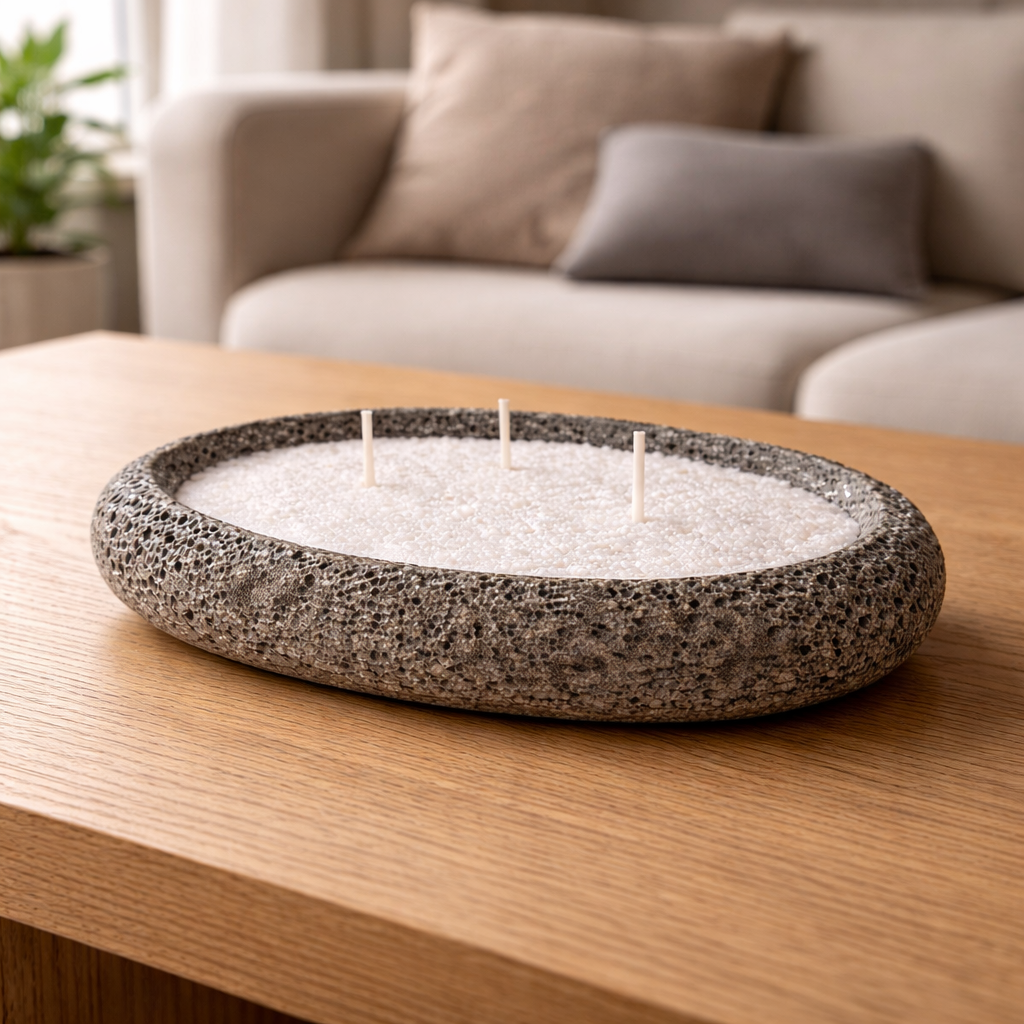 Large Handmade Icelandic Lava Stone Candle - Refillable Sand Wax Candle