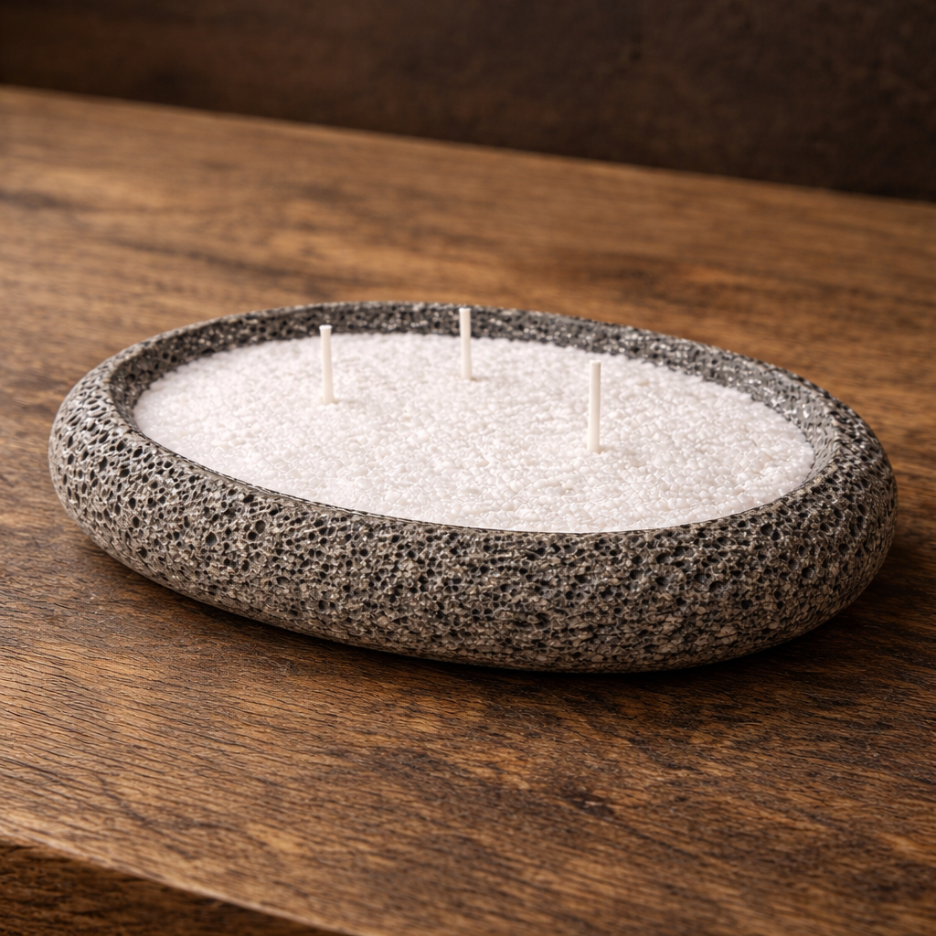 Large Handmade Icelandic Lava Stone Candle - Refillable Sand Wax Candle