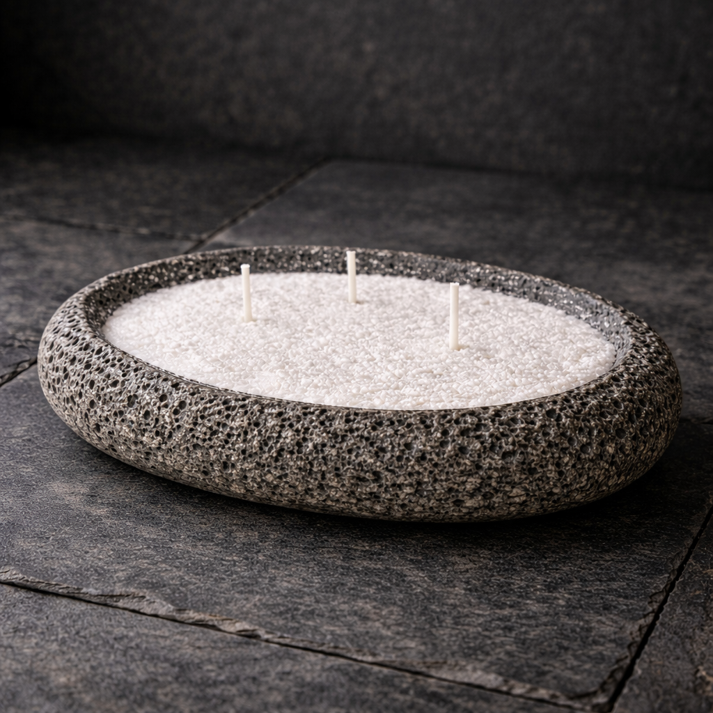 Large Handmade Icelandic Lava Stone Candle - Refillable Sand Wax Candle