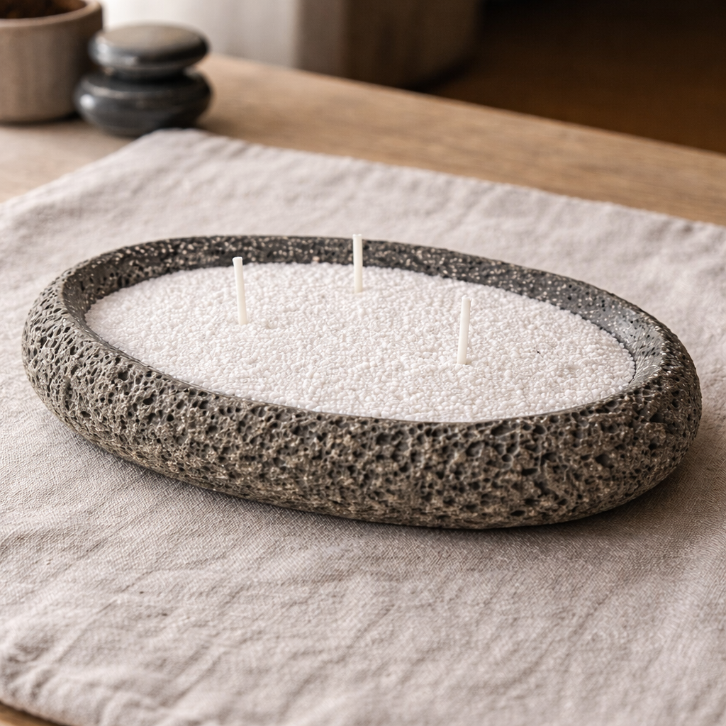 Large Handmade Icelandic Lava Stone Candle - Refillable Sand Wax Candle