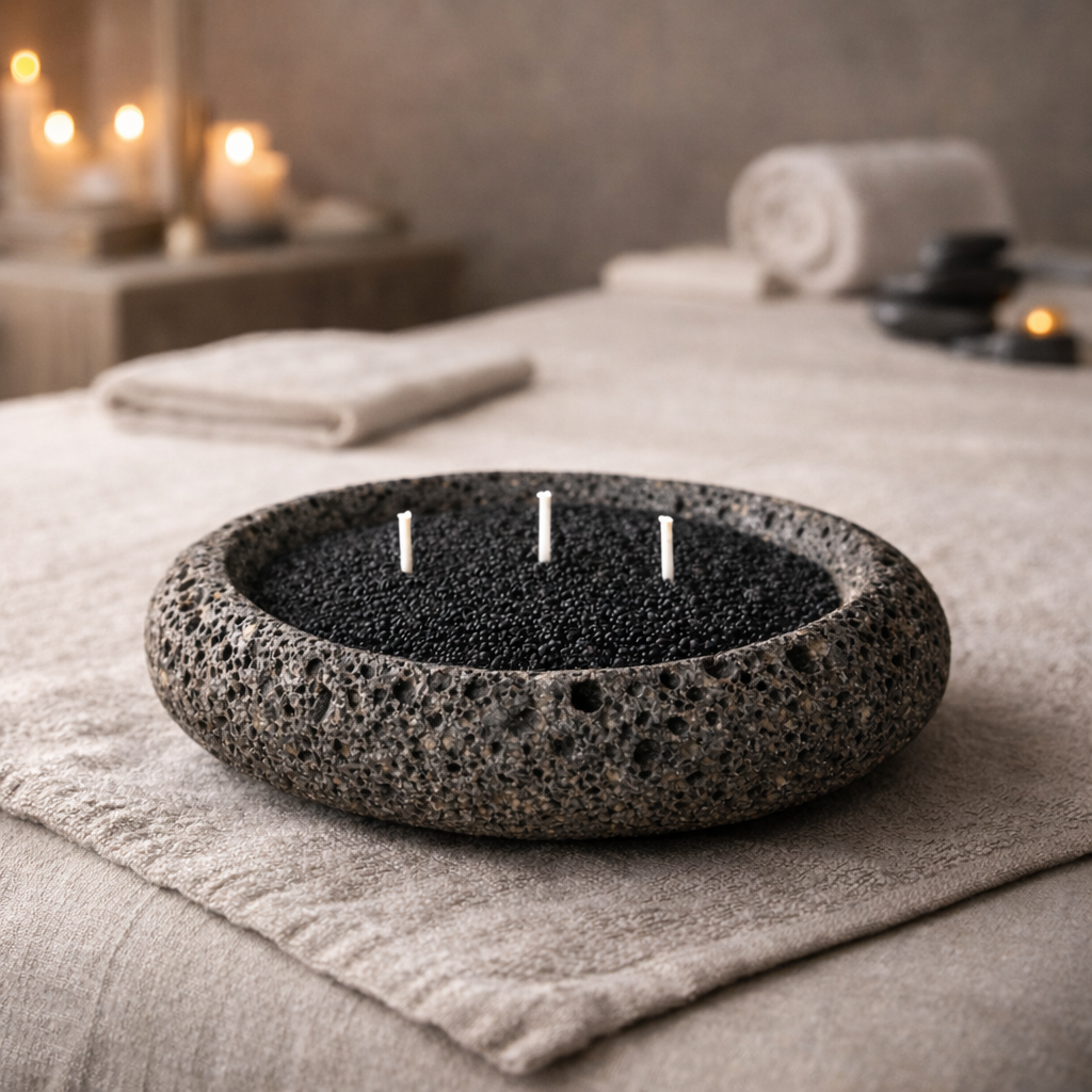 Large Handmade Icelandic Lava Stone Candle - Refillable Sand Wax Candle