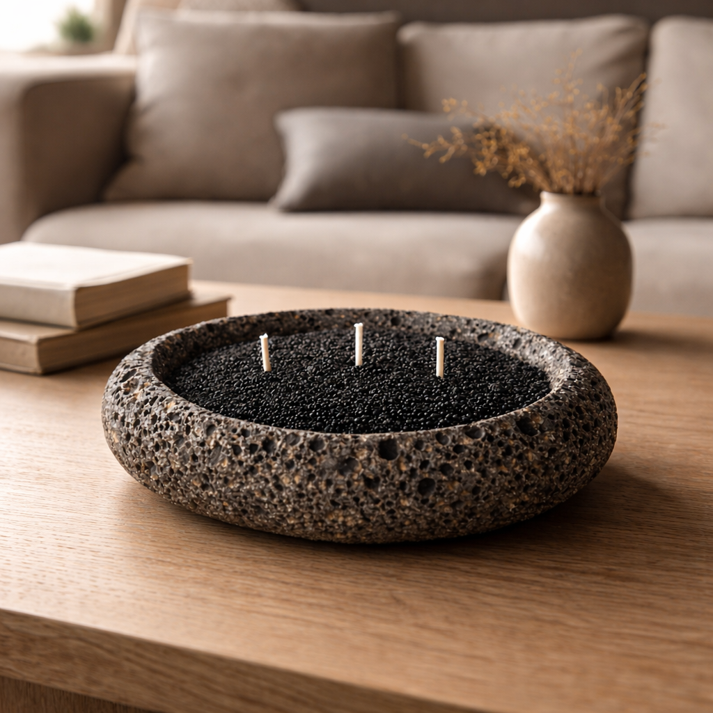 Large Handmade Icelandic Lava Stone Candle - Refillable Sand Wax Candle