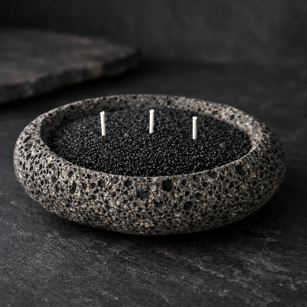 Large Handmade Icelandic Lava Stone Candle - Refillable Sand Wax Candle