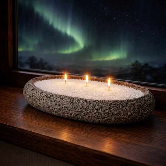 Large Handmade Icelandic Lava Stone Candle - Refillable Sand Wax Candle