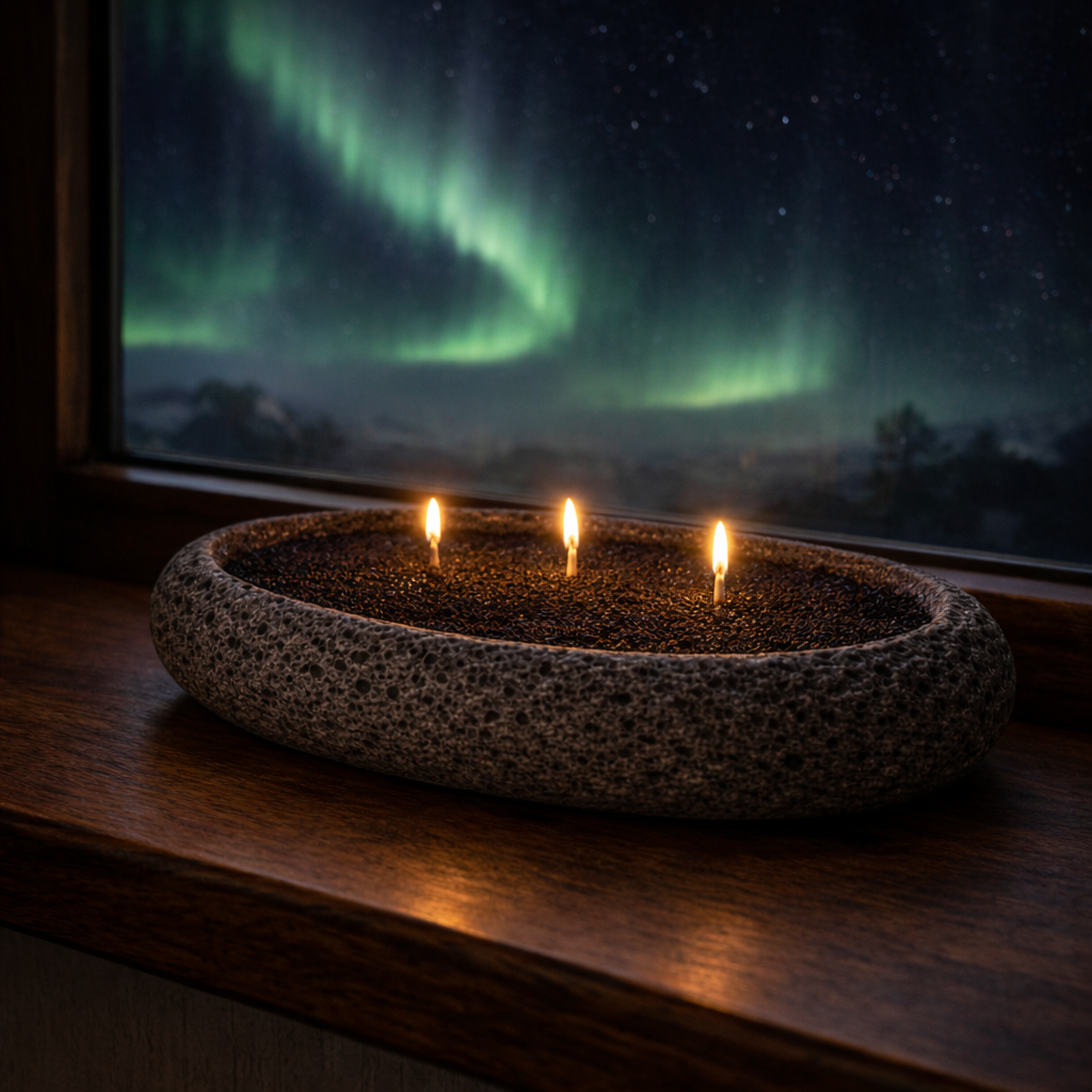 Large Handmade Icelandic Lava Stone Candle - Refillable Sand Wax Candle