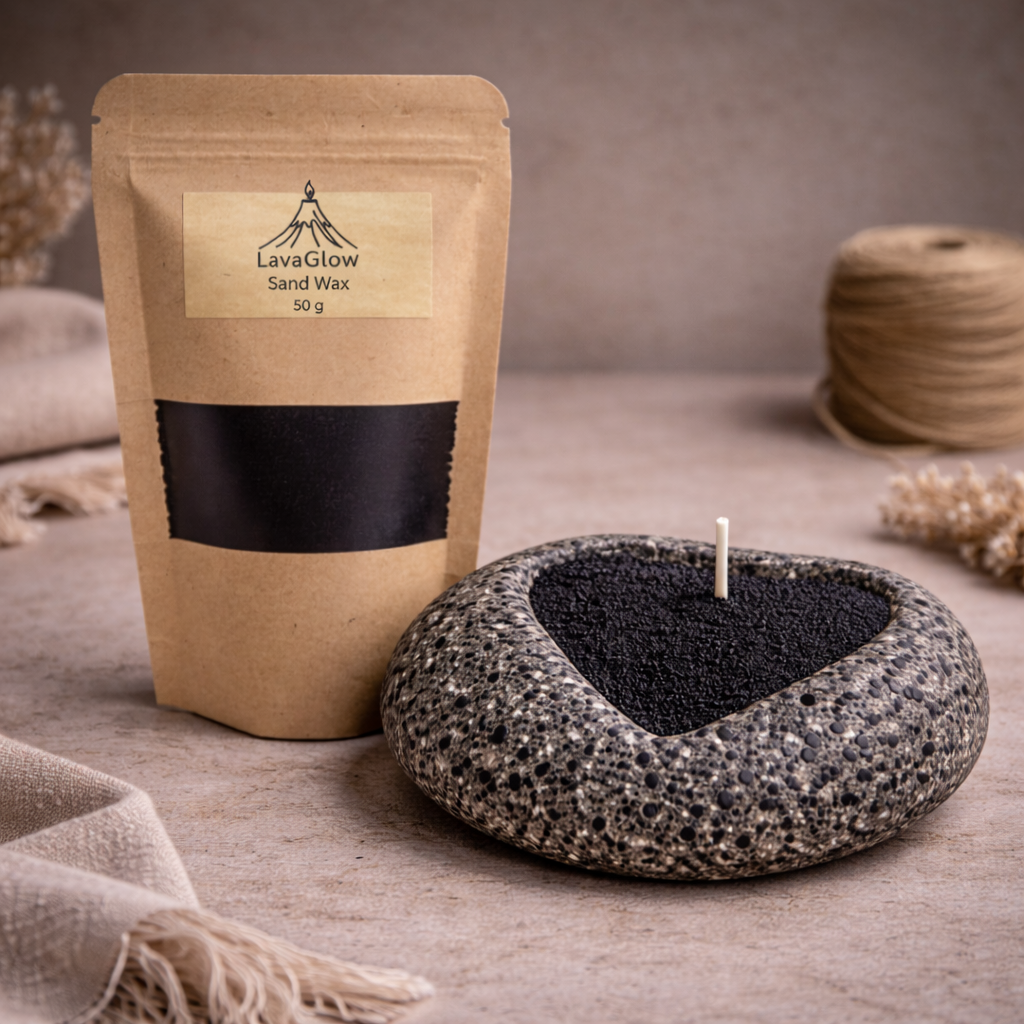 Handmade Icelandic Lava Stone Heart Candle - Refillable Sand Wax Candle