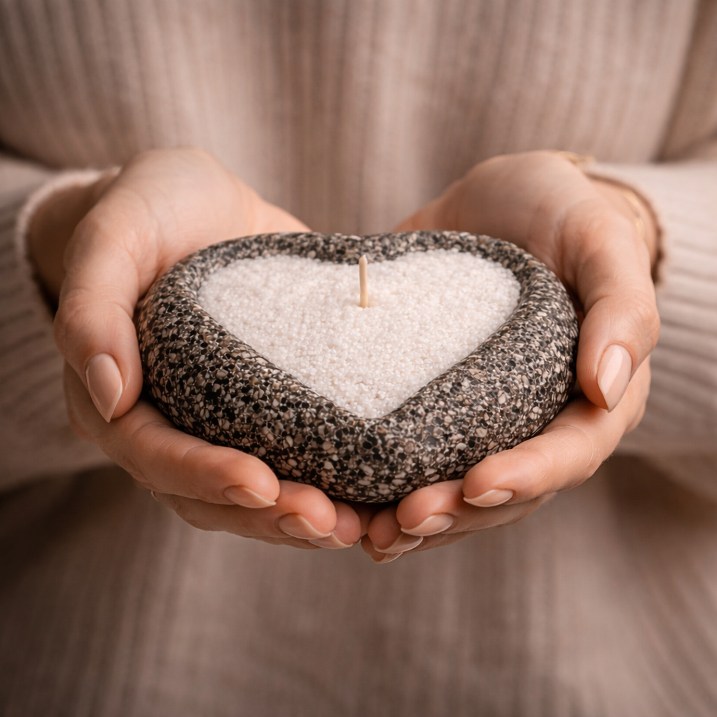 Handmade Icelandic Lava Stone Heart Candle - Refillable Sand Wax Candle